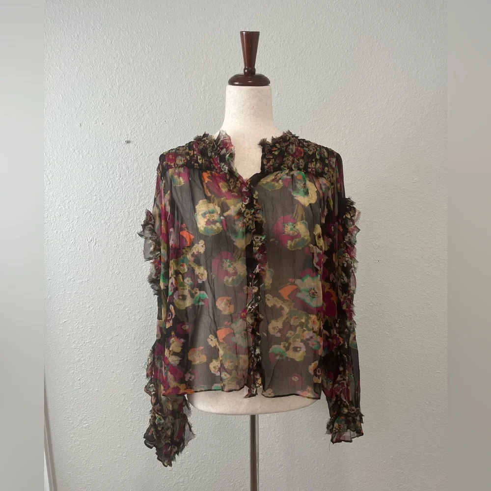 Ulla Johnson Andi Ruffled Floral Blouse Size 4 - Picture 2 of 6